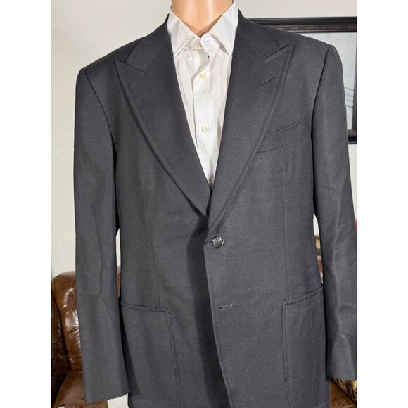 Tom Ford Black Mohair Silk Peak Lapel Textured Blazer Sport Jacket 54 44R US Men